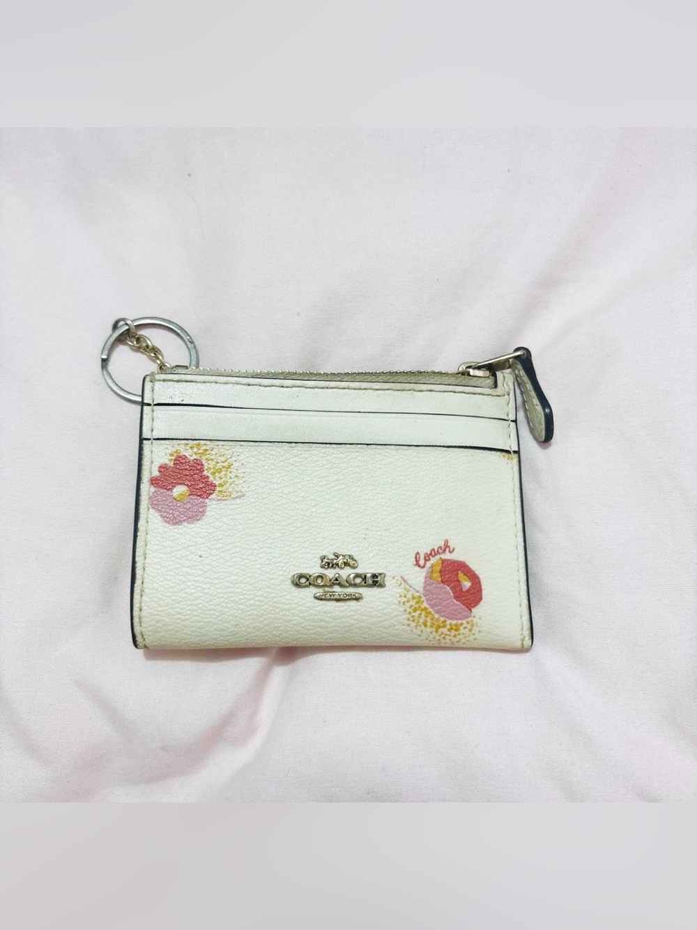 Coach Popsicle Cardholder Wallet With Gold Key Ring Cream/Red